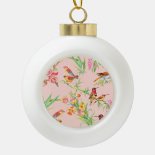 Exotische Vögel: Vintage Blüten nahtlos. Keramik Kugel-Ornament