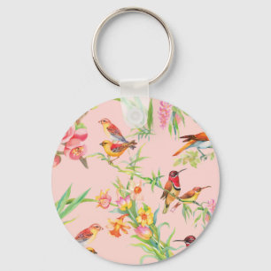 Exotische Vögel: Vintage Blüten nahtlos. Schlüsselanhänger
