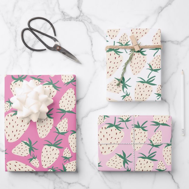 Exotische weiße Erdbeeren süße, bunte Früchte Geschenkpapier Set (Vorderseite)