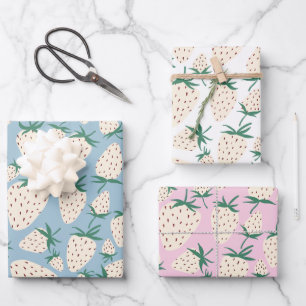 Exotische weiße Erdbeeren süße, bunte Früchte Geschenkpapier Set