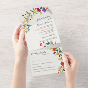 Exotische Wildblume Wreath Wedding All In One Einladung
