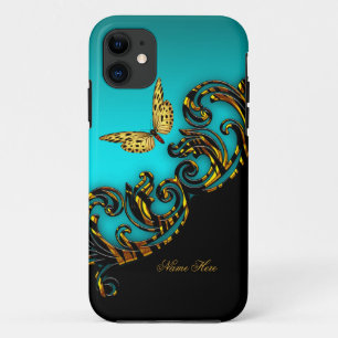 Exotischer Blaugrüner Blau Gold Schwarz Schmetterl Case-Mate iPhone Hülle