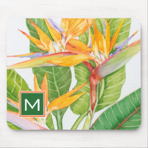 Exotischer BlumenWatercolor des Monogramm-  Mousepad