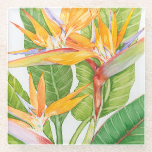 Exotischer BlumenWatercolor Glasuntersetzer