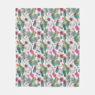 Exotischer Boho Aquarell-Kaktus u. saftiges Muster Fleecedecke