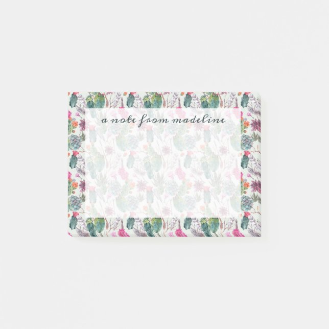 Exotischer Boho Aquarell-Kaktus u. saftiges Muster Post-it Klebezettel (Vorderseite)