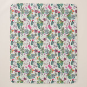 Exotischer Boho Aquarell-Kaktus u. saftiges Muster Sherpadecke