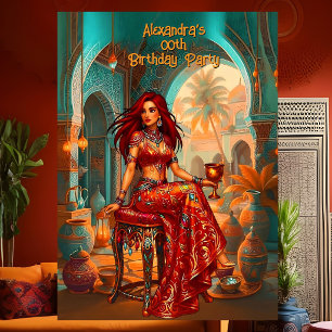 Exotischer Geburtstag Teal Gold Orange Marokkanisc Einladung