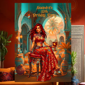 Exotischer Geburtstag Teal Gold Orange Marokkanisc Einladung