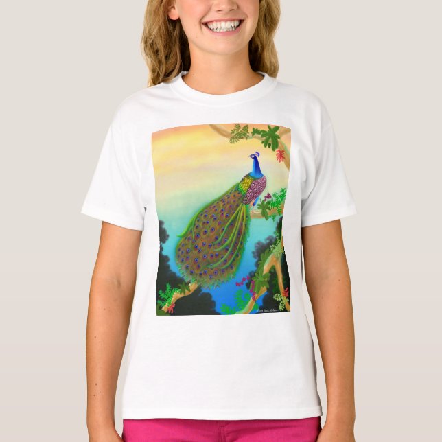 Exotischer grüner Pfau-T - Shirt (Vorderseite)