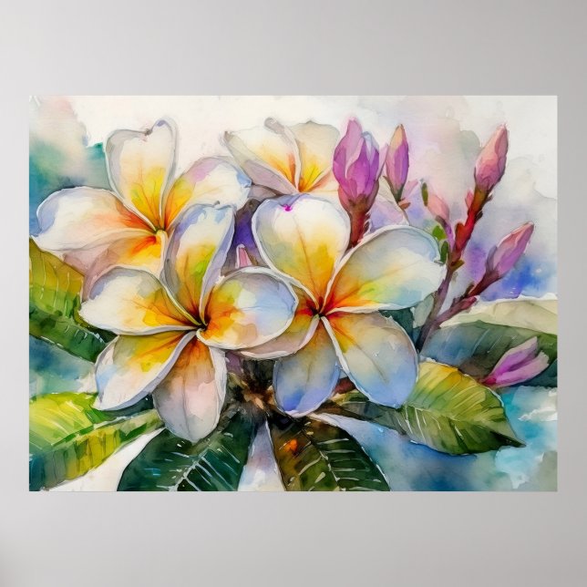 Exotischer Hawaiianischer Plumeria-Baum Poster (Vorne)