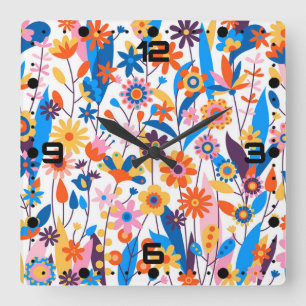 Exotischer mehrfarbiger Blumenhintergrund-32939 Quadratische Wanduhr