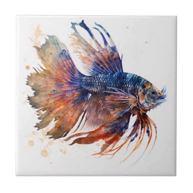 Exotischer Pterois-Fisch, Wasserfarbe, Keramikflie Fliese (Vorderseite)
