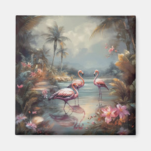 Exotischer Rosa Flamingo Antik Tropische Lagune Magnet