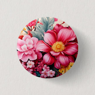 Exotischer rosa tropischer Blumengarten Button