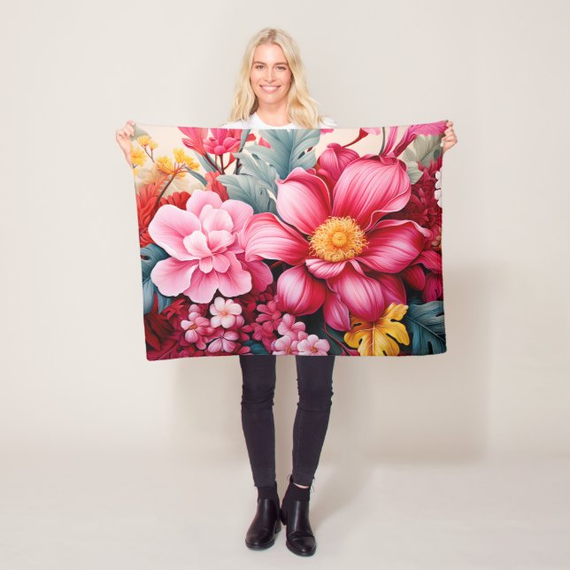 Exotischer rosa tropischer Blumengarten Fleecedecke (Beispiel)