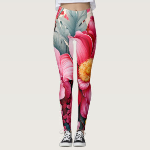 Exotischer rosa tropischer Blumengarten Leggings