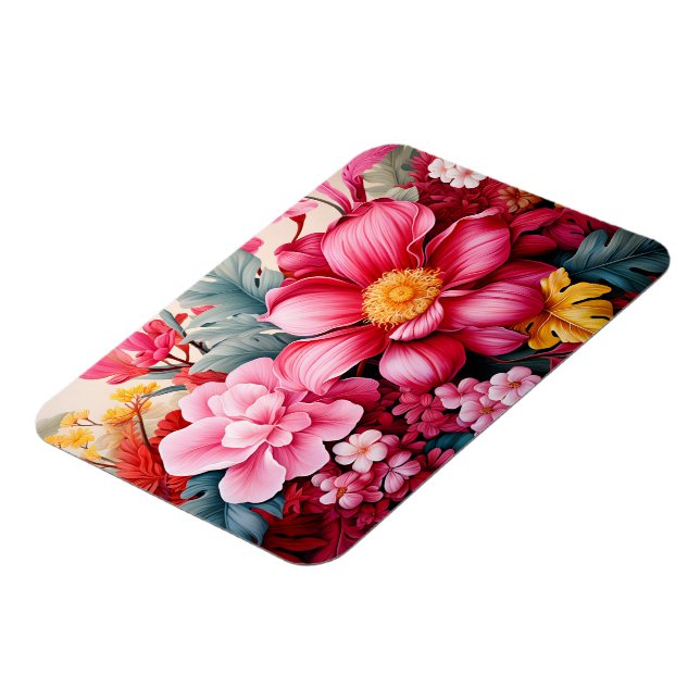 Exotischer rosa tropischer Blumengarten Magnet (Linke Seite)