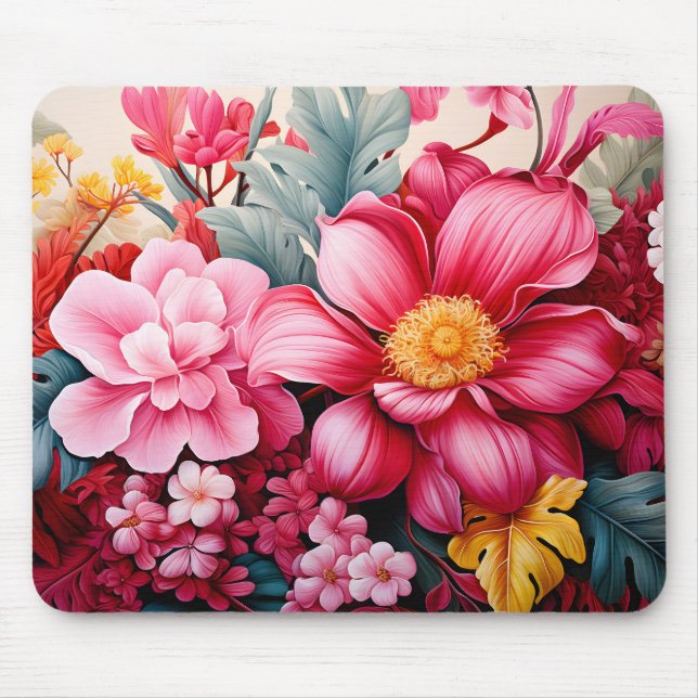 Exotischer rosa tropischer Blumengarten Mousepad (Vorne)