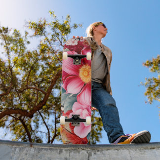 Exotischer rosa tropischer Blumengarten Skateboard