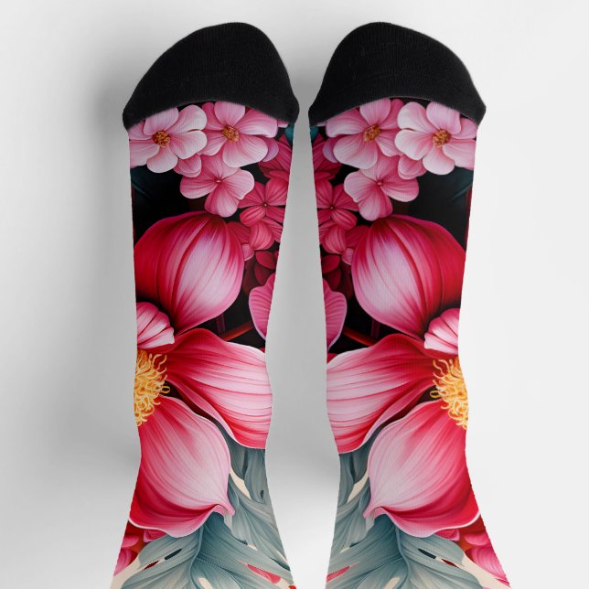 Exotischer rosa tropischer Blumengarten Socken (Oben)