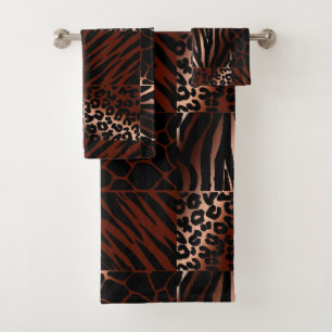 Exotischer Tierdruck • Leopard Zebra Giraffe Tiger Badhandtuch Set
