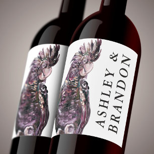 Exotischer tropischer Lila Papagei mit Namen Wein Weinetikett
