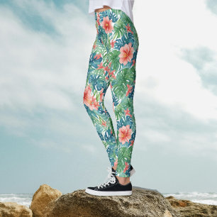 Exotischer tropischer Roter Hibiskus Hawaiianische Leggings