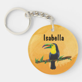 Exotischer Tucan mit Aquarell Hintergrund orange Schlüsselanhänger
