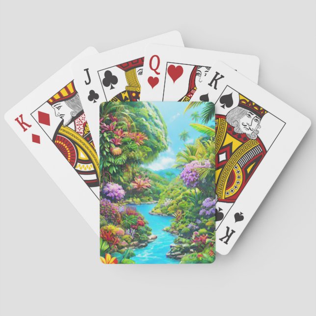 Exotischer Wald mit Wasserlauf Spielkarten (Rückseite)