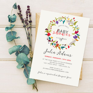 Exotischer Wald-Wildblumen-Kranz-Baby-Party Einladung