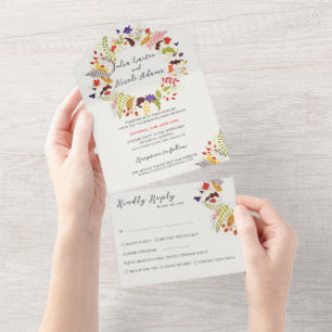 Exotischer Wald-Wildblumen-Kranz Hochzeit All In One Einladung