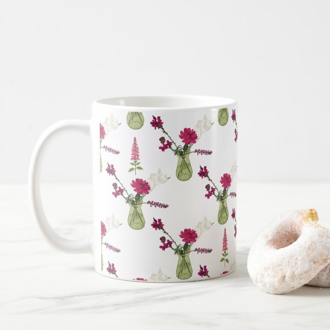 Exotisches Blumenarrangement im Glas Kaffeetasse (Mit Donut)