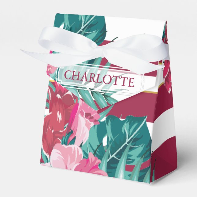 Exotisches Bordeaux-Monogramm gestreift Geschenkschachtel (Vorderseite)