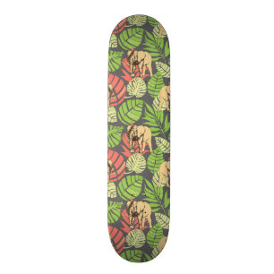 Exotisches Dschungel-Blätter und Elefanten Skateboard
