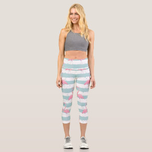 Exotisches Flamingo-Gestreiftes Hintergrundmuster Capri Leggings