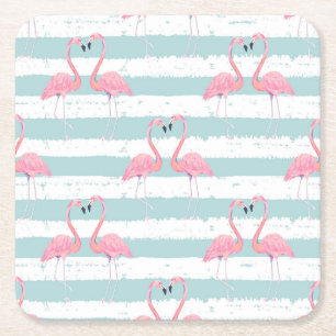 Exotisches Flamingo-Gestreiftes Hintergrundmuster Rechteckiger Pappuntersetzer