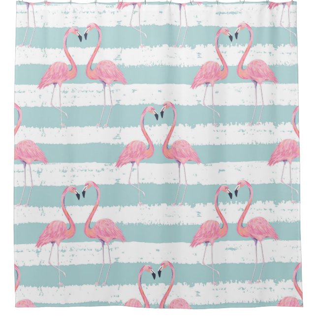 Exotisches Flamingo-Streifenhintergrundmuster Duschvorhang (Vorderseite)