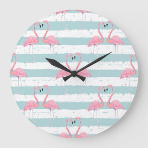 Exotisches Flamingo-Streifenhintergrundmuster Große Wanduhr