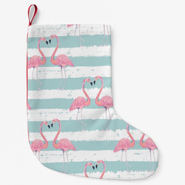 Exotisches Flamingo-Streifenhintergrundmuster Kleiner Weihnachtsstrumpf (Vorderseite)