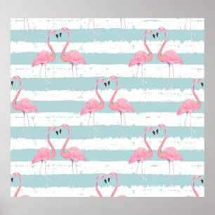 Exotisches Flamingo-Streifenhintergrundmuster Poster