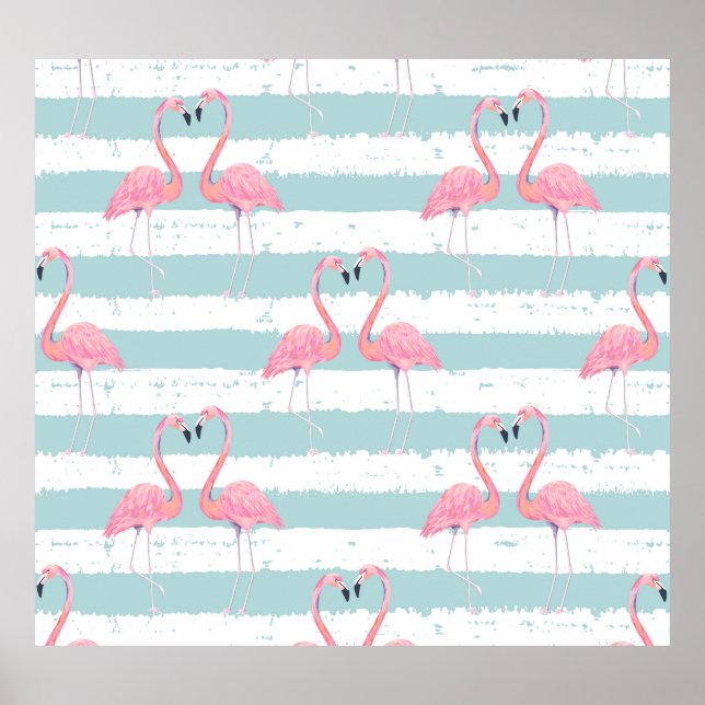 Exotisches Flamingo-Streifenhintergrundmuster Poster (Vorne)
