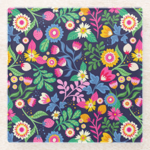 Exotisches handgemaltes Blumenmuster-48330 Glasuntersetzer