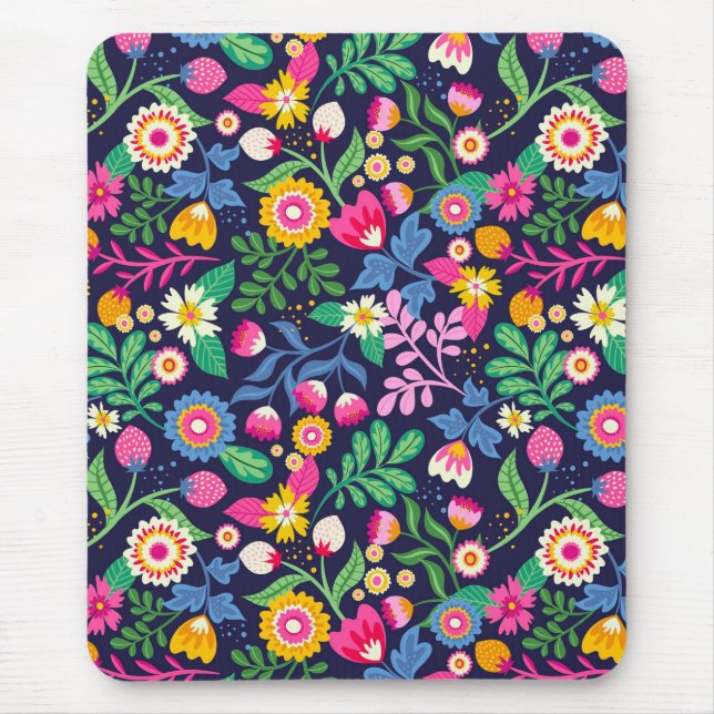 Exotisches handgemaltes Blumenmuster Mousepad (Vorne)