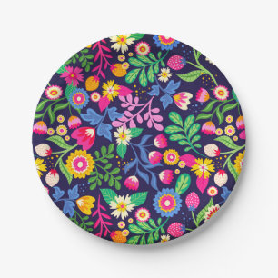 Exotisches handgemaltes Blumenmuster Pappteller