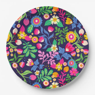 Exotisches handgemaltes Blumenmuster Pappteller