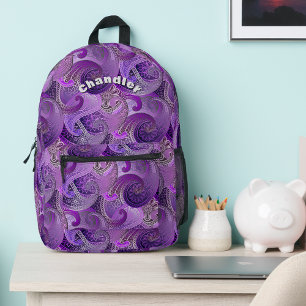 Exotisches lila Paisley-Muster mit Ihrem Namen Bedruckter Rucksack