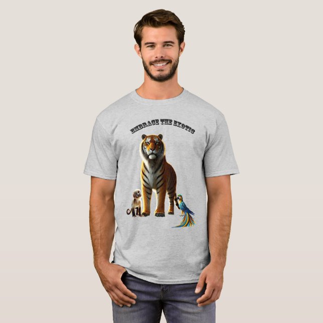 Exotisches Pet Lover mit Tiger, Affen und Macaw UR T-Shirt (Vorne ganz)