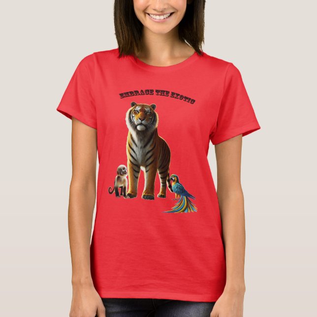 Exotisches Pet Lover mit Tiger, Affen und Macaw UR T-Shirt (Vorderseite)
