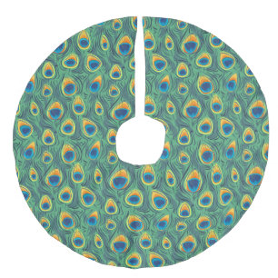 Exotisches Pfau-Feder-Muster-Juwel-Grün Leinenimitat Weihnachtsbaumdecke